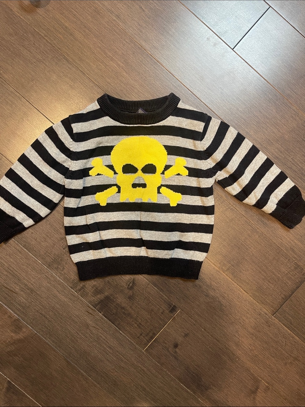 Cherokee Black & White Striped Sweater with Yellow Skull